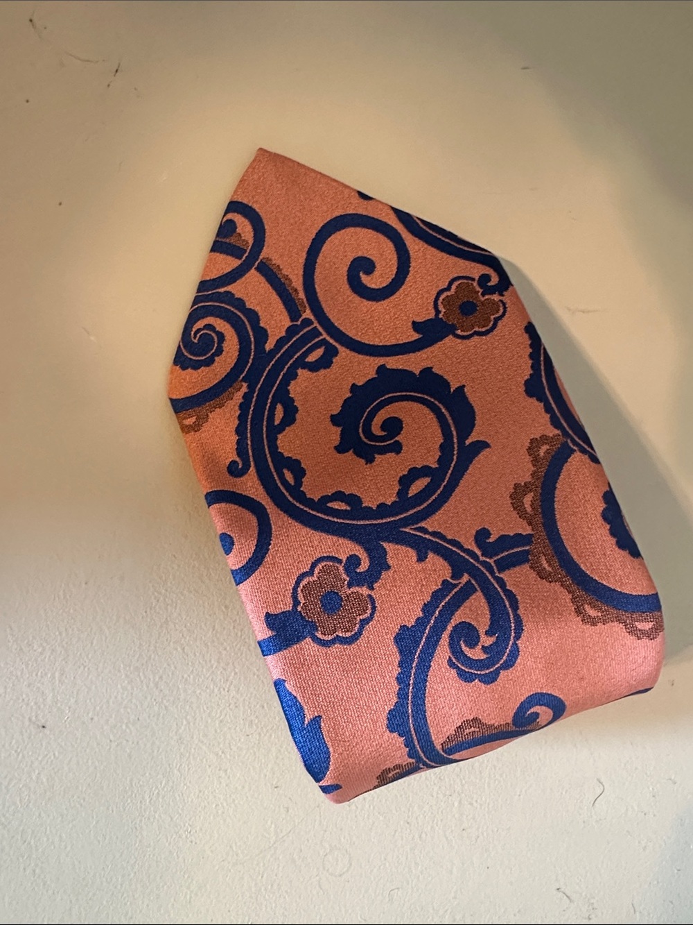 Pierre Cardin Coral Tie with Blue Paisley Scrolls